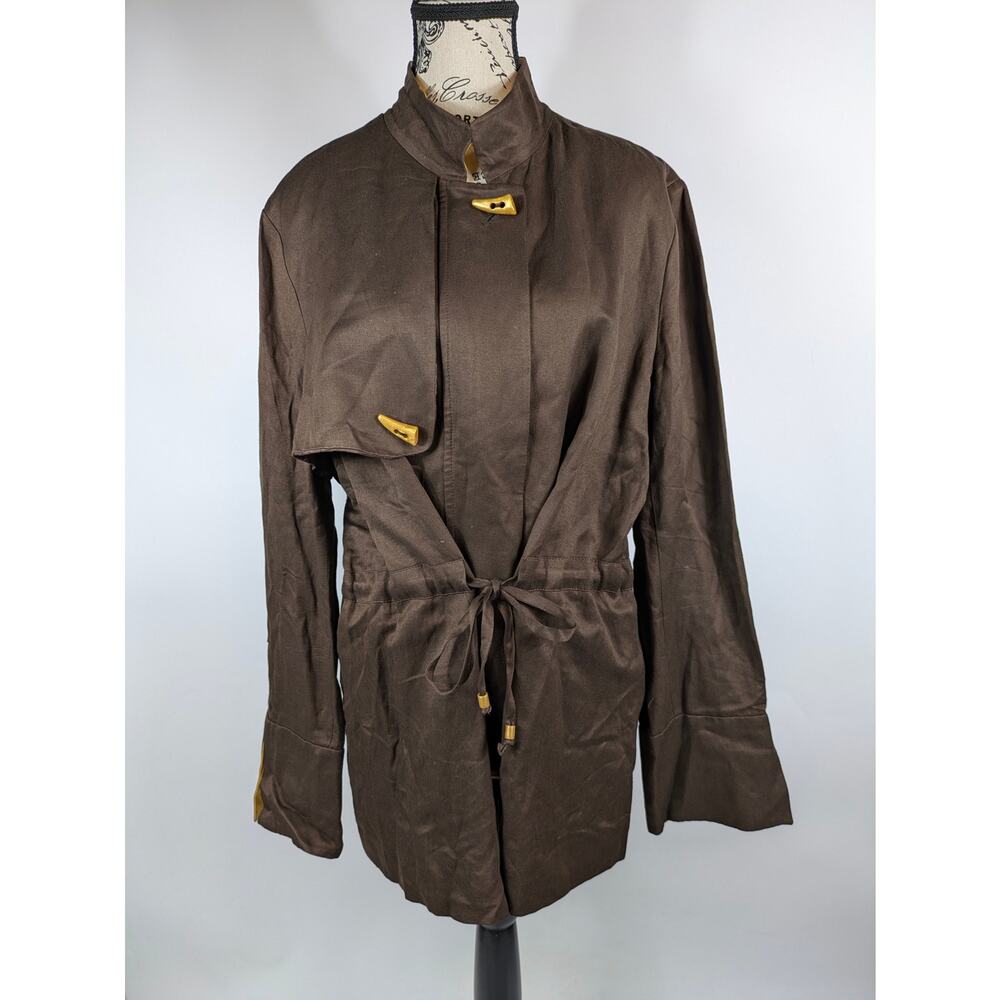 Womens Size 16 Jacket Lightweight Linen Blend Vintage Spain Brown Toypes Belted